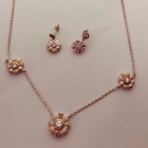 14k Over Sterling Silver CZ Necklace and Earrings Set